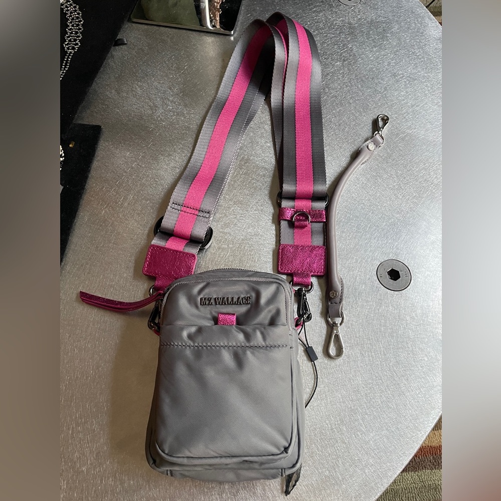 MZW Bowery Crossbody Mini in Ash! Grey & Pink, adjustable removable strap,NWOT. - Picture 3 of 14